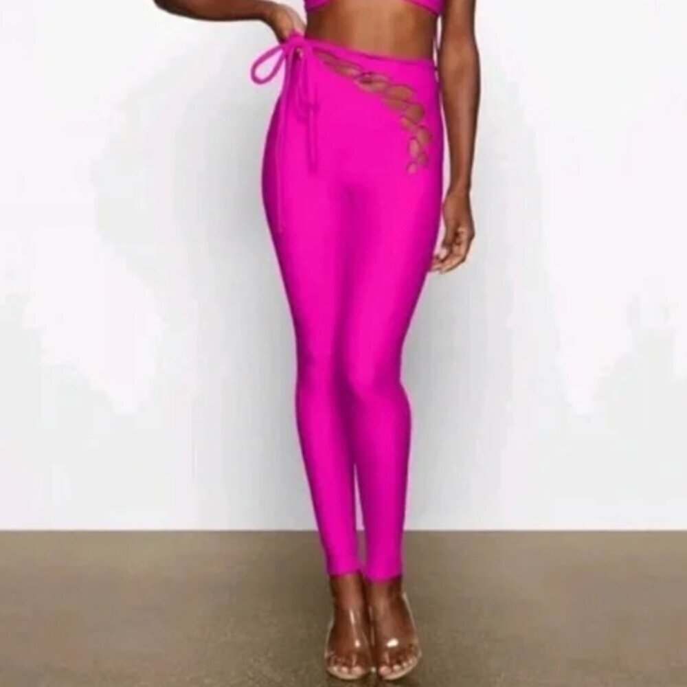 SKIMS Lace Up Legging Fuchsia Pink Cutout Side Tie Tights Size 3X NWT